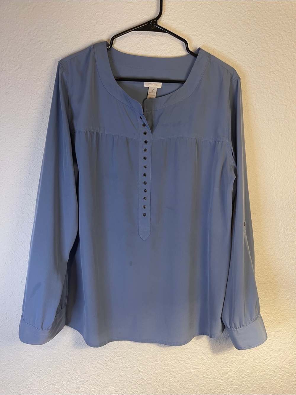 Chico's Blue Long-Sleeve Henley Blouse